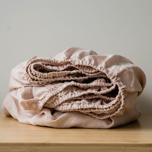 Linen Fitted Sheet In Light Pink
