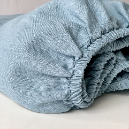 Limited Edition Linen Crib Sheet In Powder Blue