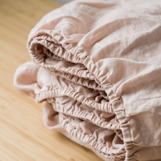 Linen Fitted Sheet In Light Pink