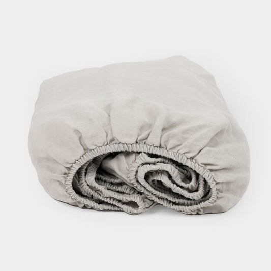 soft grey linen fitted sheet