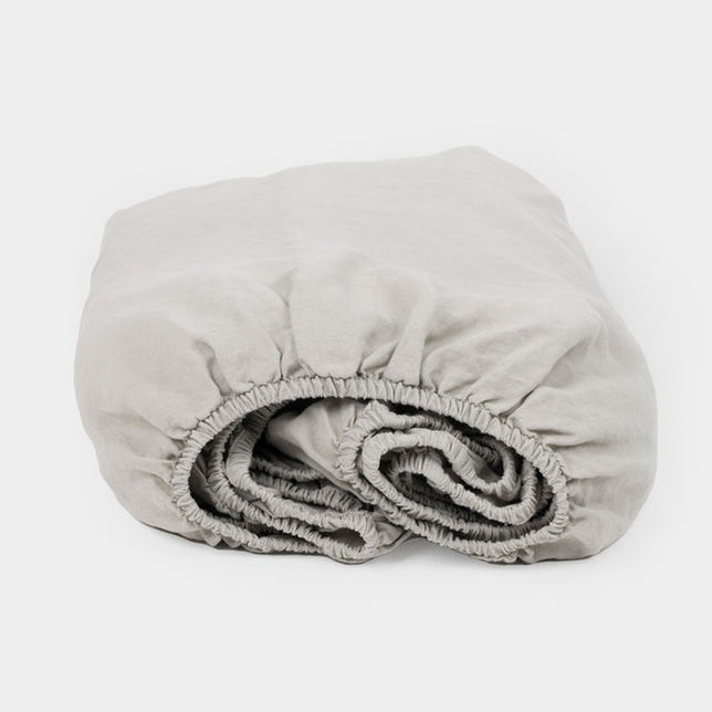 soft grey linen fitted sheet